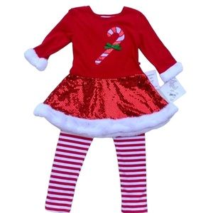 NWT Blueberi Boulevard  Red & White Sequin Candy Cane Holiday Set Girl 4